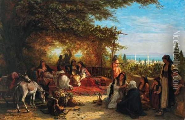 Le Repos Sous Les Ombrages A Constantinople Oil Painting - Alois Schonn