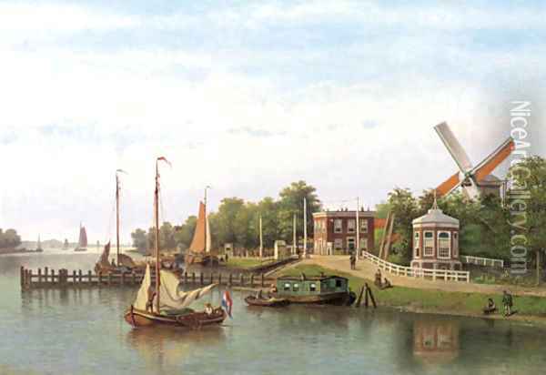A view of the Binnen Amstel, Amsterdam Oil Painting - Johannes Hilverdink