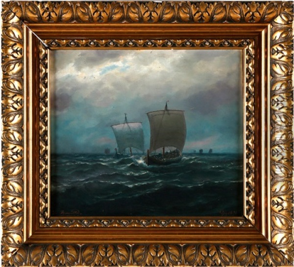 Vikingar Till Havs Oil Painting - Johan Jakob Bennetter