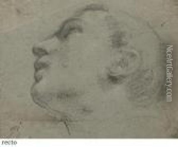 Head Of A Man Looking Up To The Left (recto); Study Of A Foot(verso) Oil Painting - Guercino