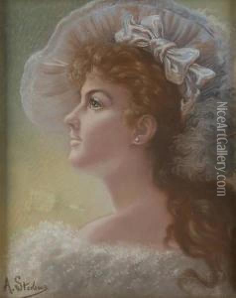 Jeune Femme Au Chapeau De Profil Oil Painting - Agapit Stevens