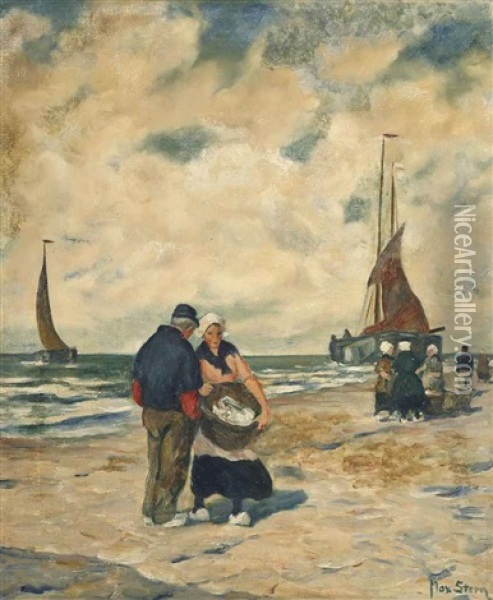 Fisherwomen On The Beach Oil Painting - Max Stern