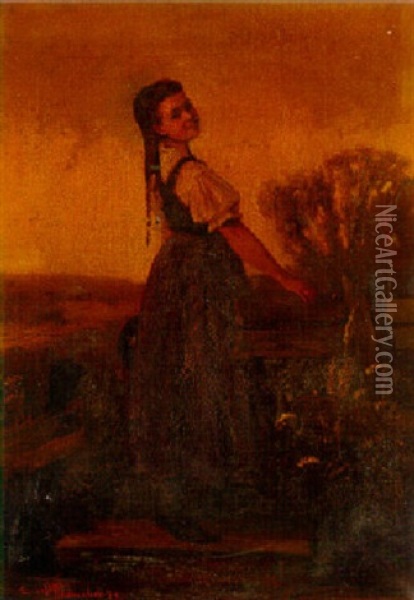 A Farm Girl Oil Painting - Edmund Blume