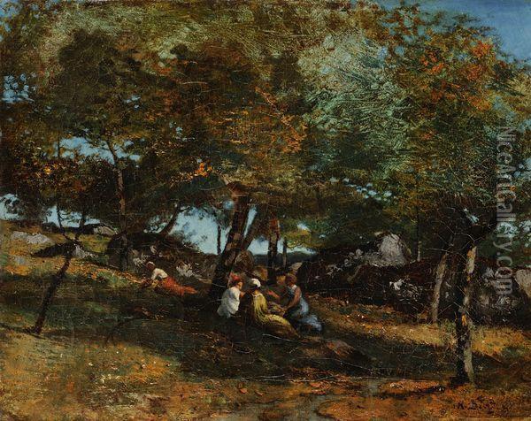 Bergeres Sous Les Arbres D'un Verger Oil Painting - Narcisse-Virgile D Az De La Pena