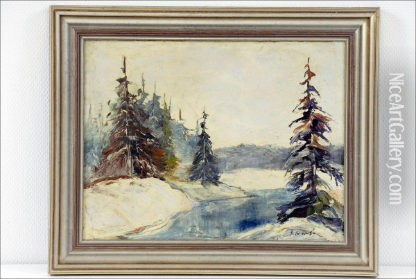 Talvinenkuusimetsa - Granskog I Vinterskrud Oil Painting - Ernst Krohn