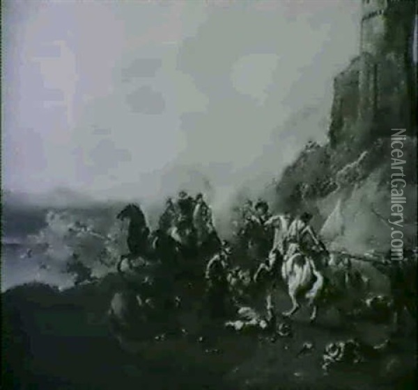 Gefecht Zwischen Reitern, Pikenieren Und Musketieren Oil Painting - Jan van Huchtenburg