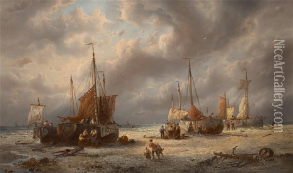 Pecheurs Sur Une Plage Hollandaise Oil Painting - Francois-Etienne Musin
