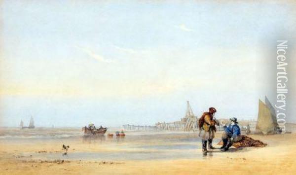 Fishermen At Great Yarmouth Oil Painting - William Howes Hunt