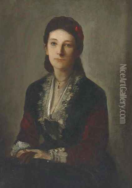 Portrait of Gertrud Grafin V. Werthern Nee Von Butlow, seated half-length, in a black dress Oil Painting - Franz von Lenbach
