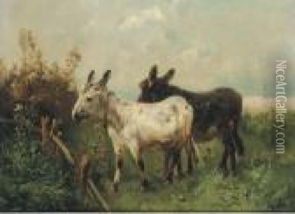 Donkeys In A Meadow Oil Painting - Henry Schouten