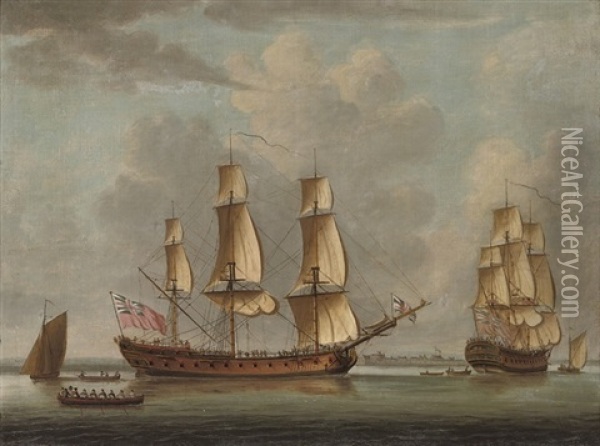English Men-o'war Leaving Their Anchorage Off Sheerness Oil Painting - John Cleveley