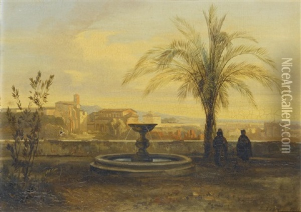Rome, A View Of The Forum From A Terrace Oil Painting - Edward Lear