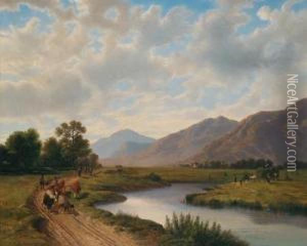 Idyllic Landscape In The Foothills Of The Alps Oil Painting - Johann Rudolf Rapp