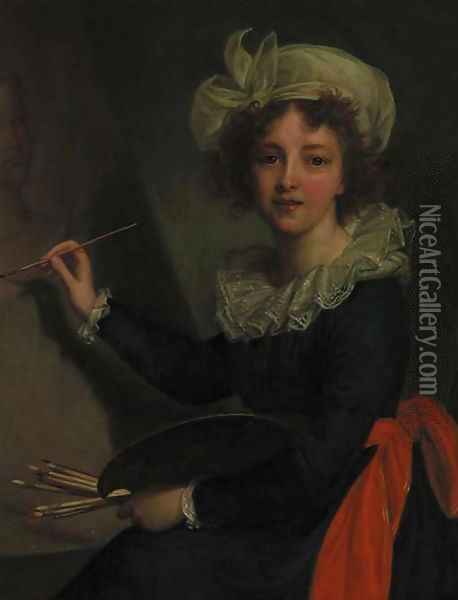 Self Portrait Of The Artist At Her Easel Oil Painting - Elisabeth Vigee-Lebrun