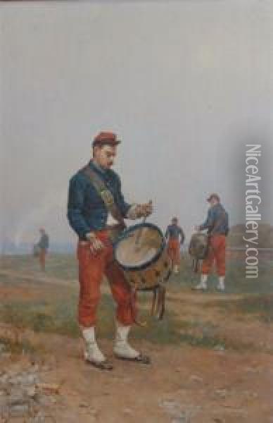 Zouave With A Drum Oil Painting - Etienne Prosper Berne-Bellecour