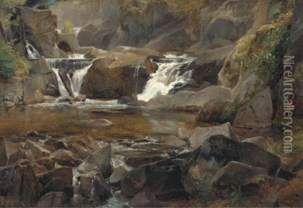 Torrent En Auvergne Et Retenue - Region De Thiers Oupas-de-cere Oil Painting - Theodore Rousseau