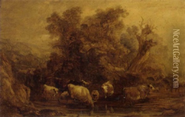 Drovers With Cattle At A Ford Oil Painting - Thomas Gainsborough