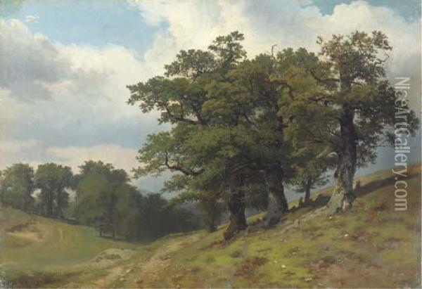 Trees On A Hillside Oil Painting - Lev Lvovich Kamenev