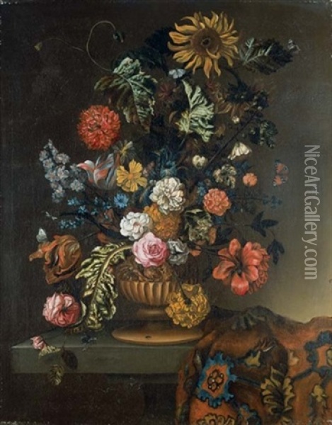Bouquet De Fleurs Sur Un Entablement Oil Painting - Herman van der Myn