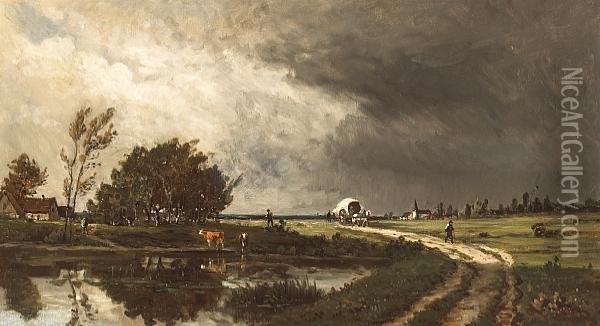 A Passing Storm Oil Painting - Theodore Rousseau