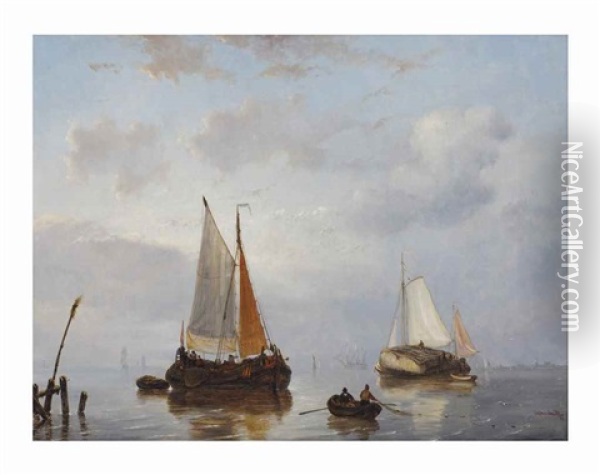 Fishermen Near The Dutch Coast Oil Painting - George Willem Opdenhoff