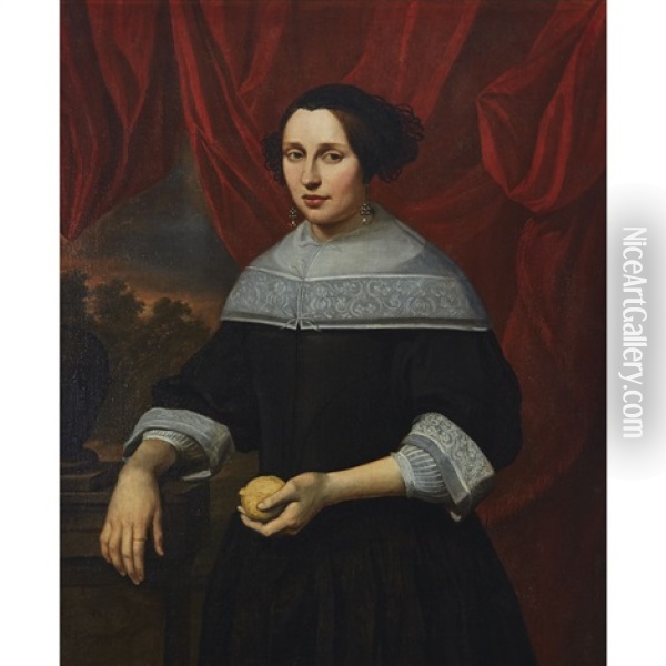Portrait Of A Woman, Age 42, Holding A Lemon Oil Painting - Rutger van Langevelt
