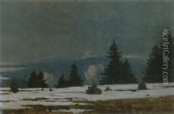 Winterliche Schwarzlandschaft Bei Furtwangen Oil Painting - Hermann Dischler
