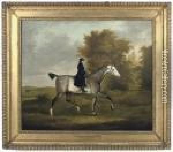 Portrait Of Sir Tatton Sykes 
Bt., (1772-1863), Small Full-length Onhis Horse In A Landscape Oil Painting - John Nost Sartorius