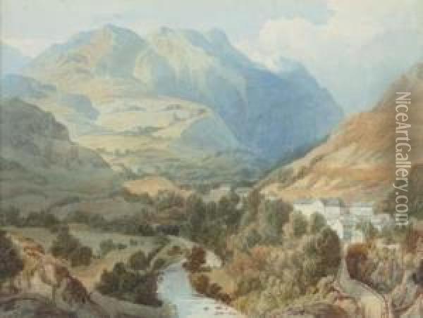 An Alpine Valley Near Grenoble Oil Painting - William Henry Stothard