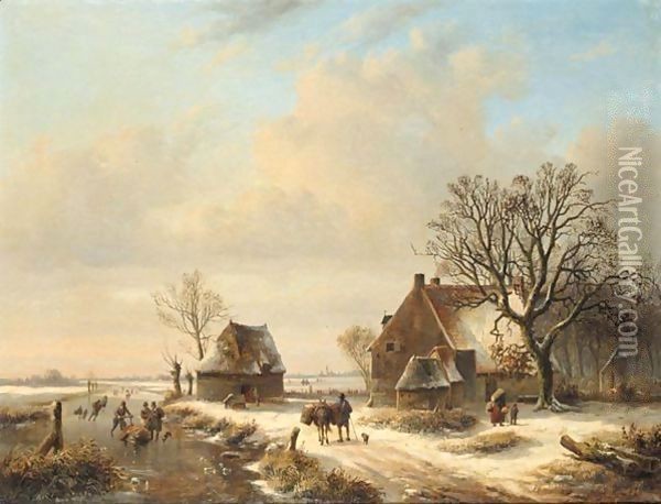 A Winter Landscape Oil Painting - Eugene Verboeckhoven