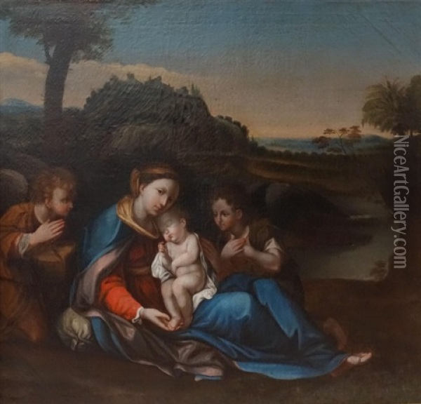 Le Repos De La Vierge Et De L'enfant Jesus Pendant La Fuite En Egypte Oil Painting - Annibale Carracci