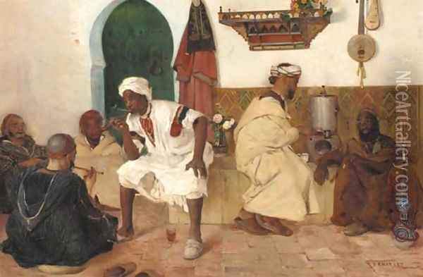 Arab guards smoking Oil Painting - Frantz Charlet