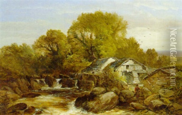 Malo Mill, Near Trefriw, Wales Oil Painting - Joseph Denovan Adam