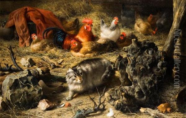 Opmuizenjacht In De Boerenschuur Oil Painting - Eugene Remy Maes