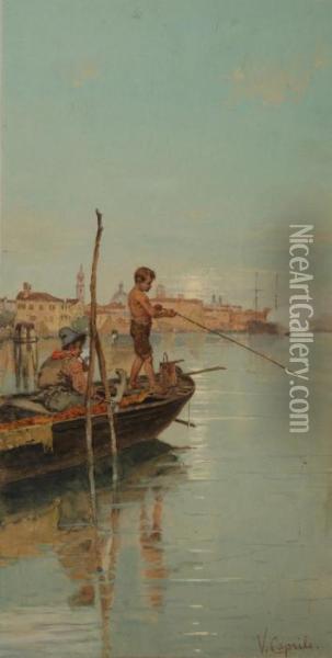 Pescatori In Laguna Oil Painting - Vincenzo Caprile