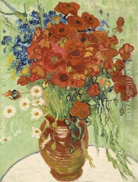 Nature Morte, Vase Aux Marguerites Et Coquelicots Oil Painting - Vincent Van Gogh