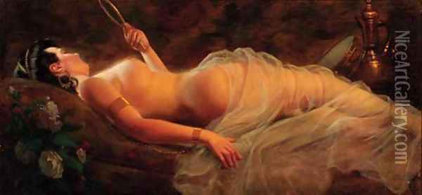 Reclining Nude with Mirror Oil Painting - Karl Bodganovich Venig