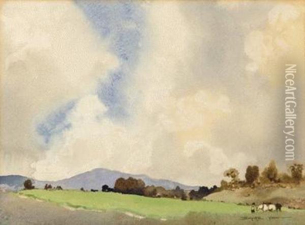 Landscape, Mt Dandenong From Mooroolbark Oil Painting - William Blamire Young