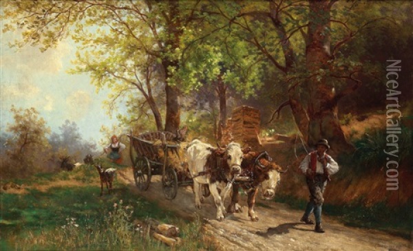 Returning From The Field Oil Painting - Conrad Buehlmayer