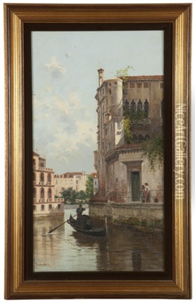 Italian Canal Scene With Gondola And Figures Oil Painting - Antonietta Brandeis