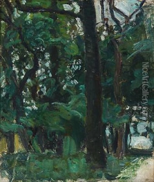 Forest Scapes Near Fuglsang (2 Works) Oil Painting - Oluf Hartmann