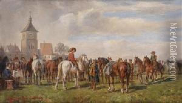 Horsemarket Oil Painting - Ludwig Muller-Cornelius