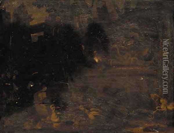 Birds near a fountain in a landscape Oil Painting - Adriaen De Gryeff