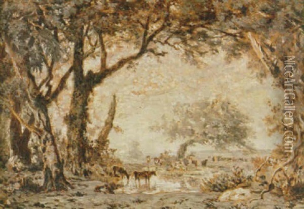 Sortie De La Foret De Fontainebleau Oil Painting - Theodore Rousseau