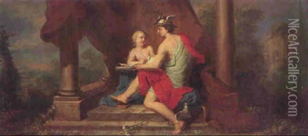 Hermes Und Putto In Einer Landschaft Oil Painting - Joseph Esperling