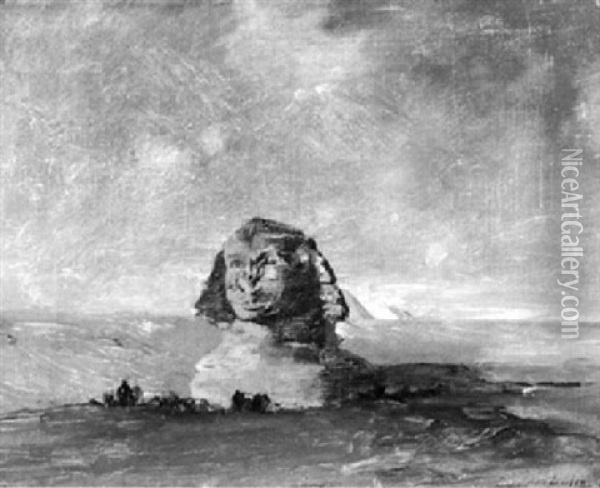 Agyptische Wustenlandschaft Mit Sphinx Oil Painting - Edouard-Jacques Dufeu