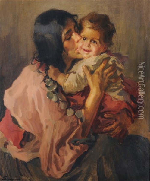Zigeunerin Mit Kind Oil Painting - Hans Larwin