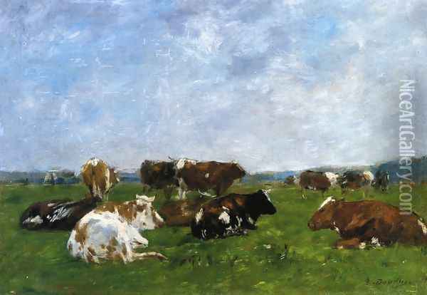 Cows in a Pasture I Oil Painting - Eugene Boudin