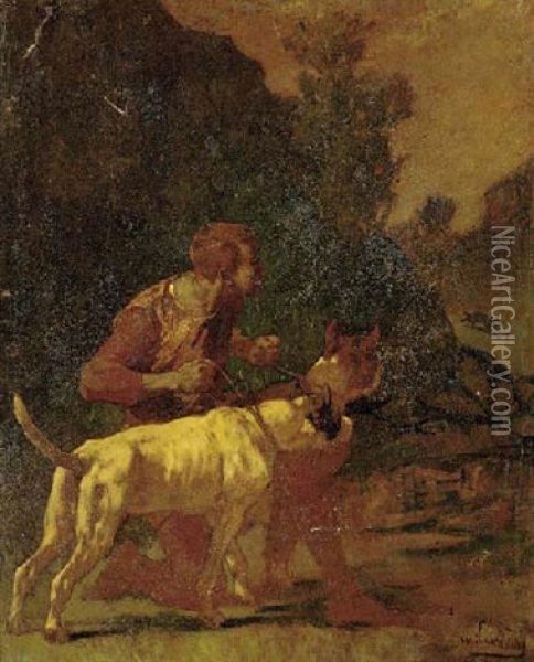 On The Scent Oil Painting - Evariste Vital Luminais