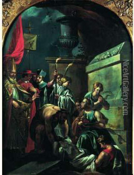La Mise Au Tombeau De Saint Poncien Oil Painting - Jean-Baptiste Corneille